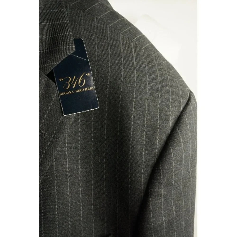New Brooks Brothers 346 Stretch Mens 43R Gray Pin Stripe Twill Wool Notch Blazer